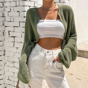 Ribbed knit draped sleeve open front cardigan 🌿